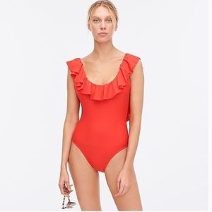 J. Crew Ruffle Trim One Piece Red Women 20 Plus Size Beach Summer swimsuit